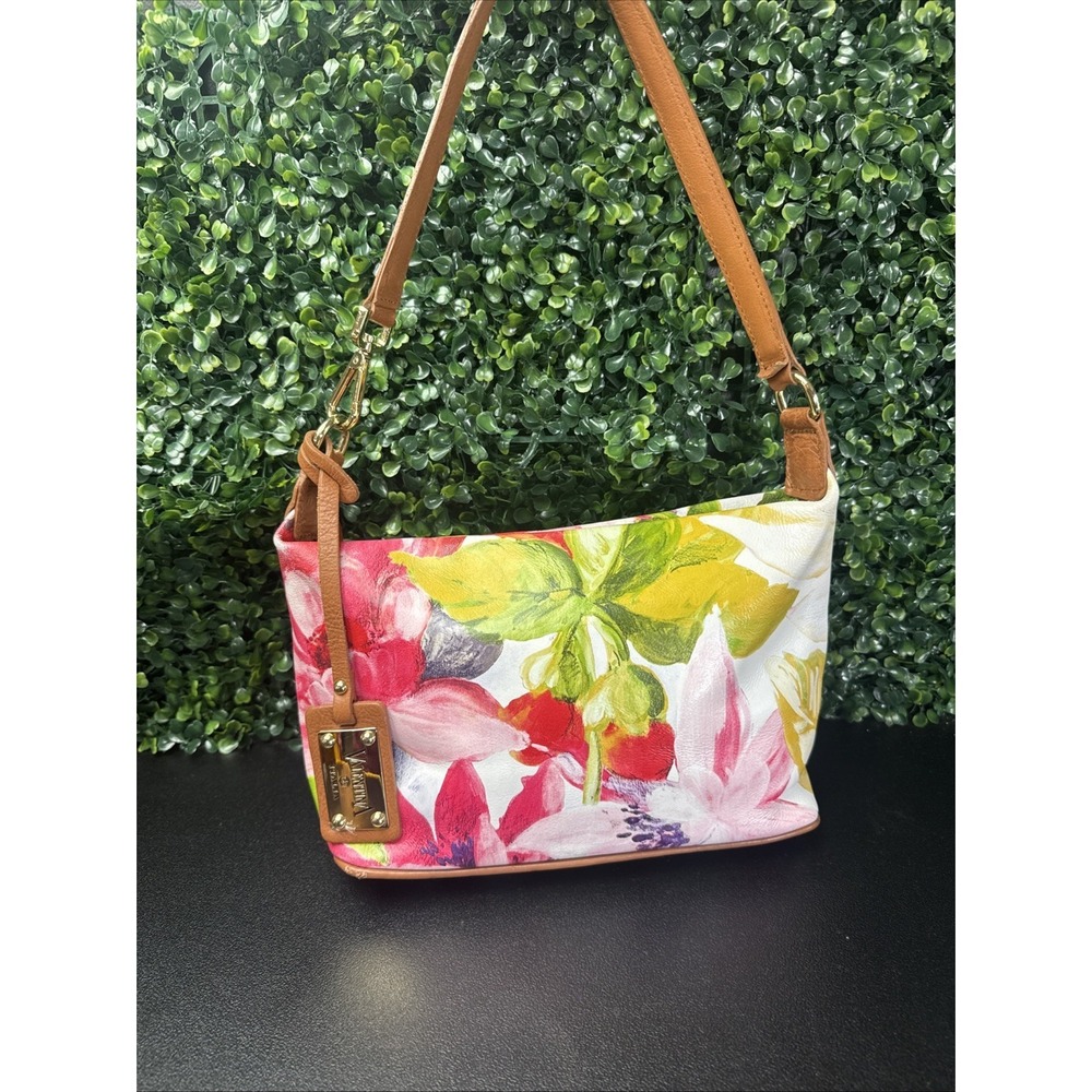 Valentina Italian Purse White + Floral Cognac Trim